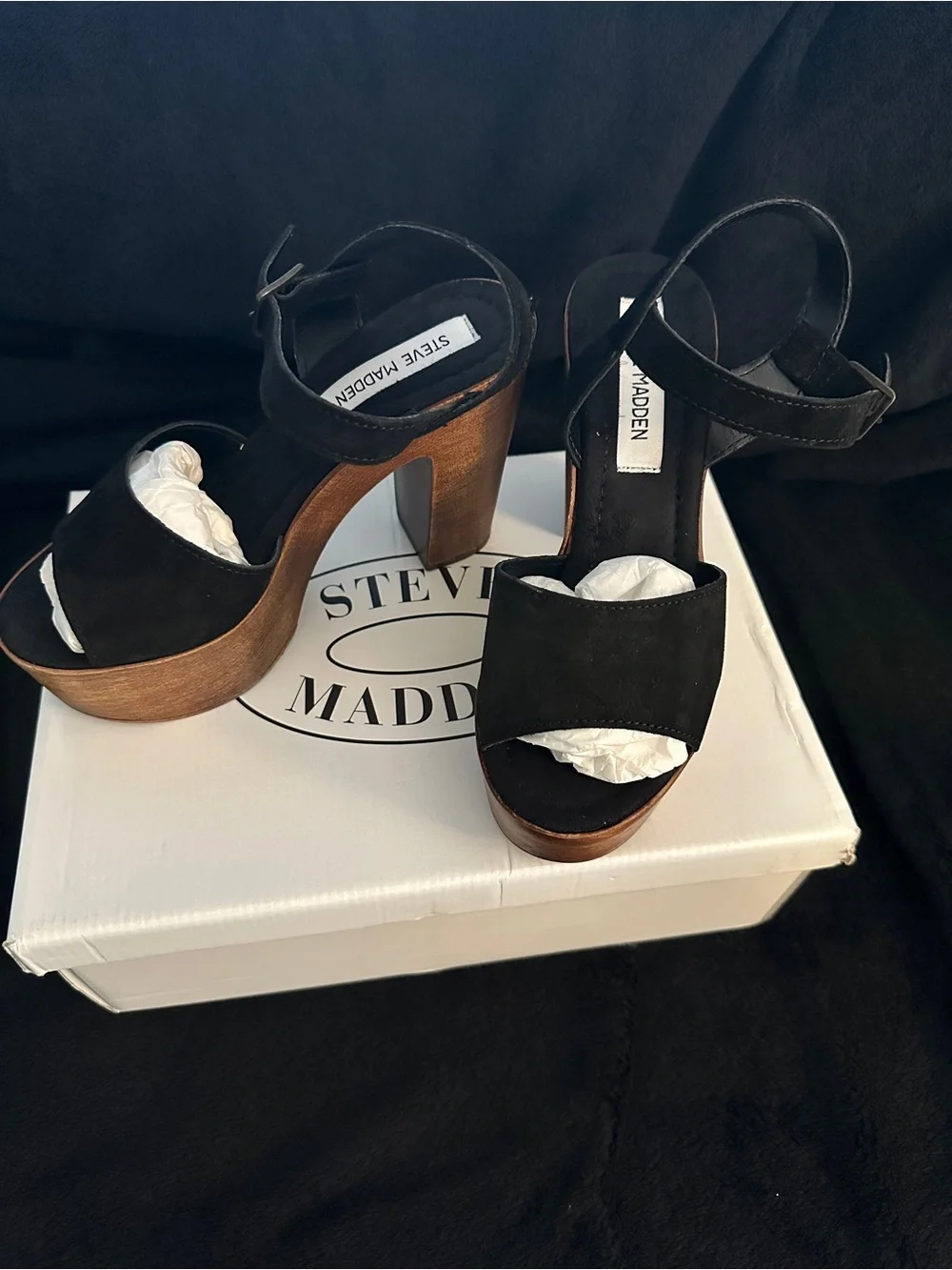 Steve Madden Lulla Black Suede Platform Heels Size 6 | NWOT